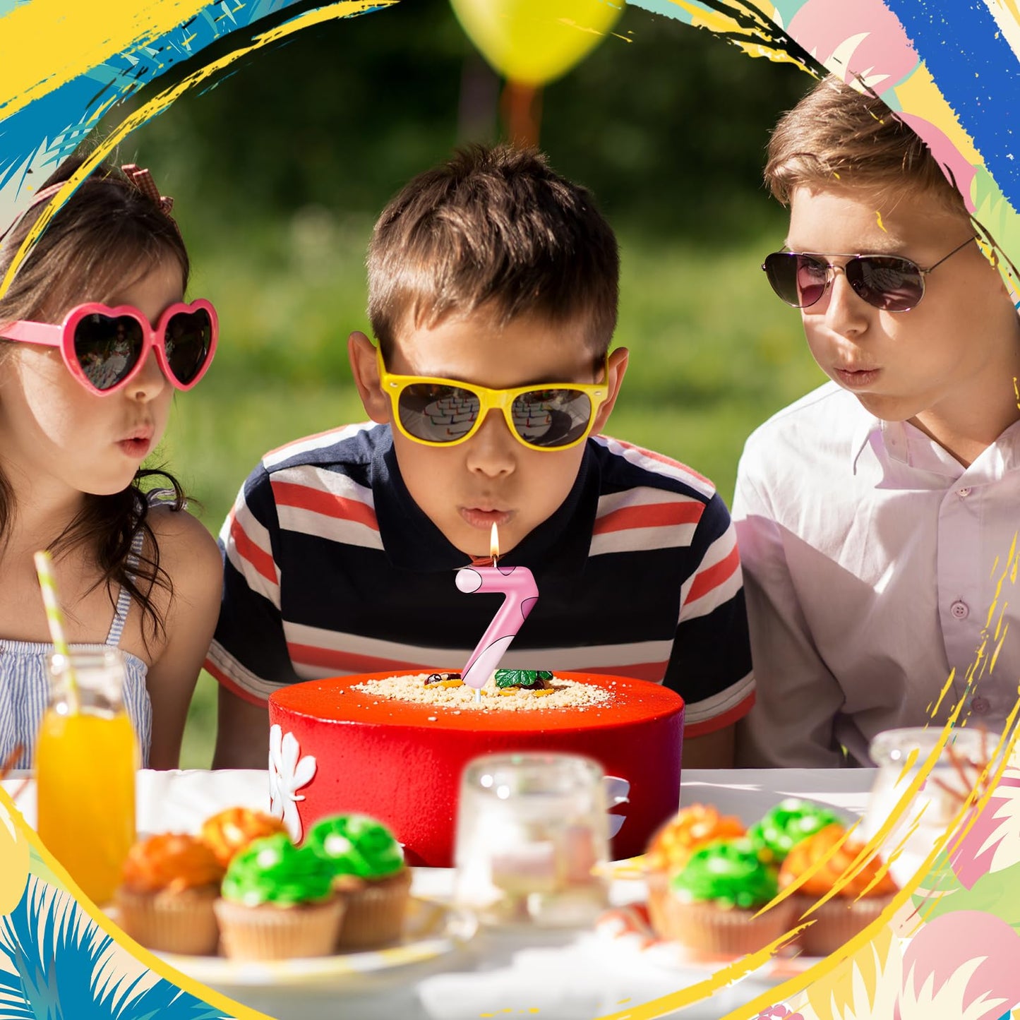 MTLEE Cartoon Candle Birthday Cake Cupcake Topper for Birthday Decorations Hawaii Party Supplies(Pink, 7)