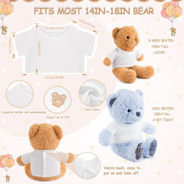 10 Pcs Stuffed Bear Tee Shirt Stuffed Animal Clothes Bear Basic Sublimation Blank T Shirt Classic Plush Bear T Shirt Easy to Wear Fit 14-18 Inches Stuffed Dolls