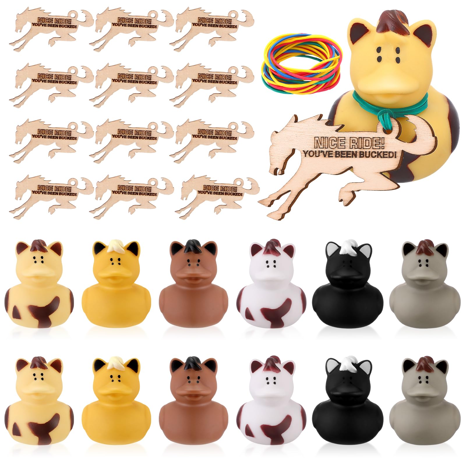 Hungdao 12 Set Horse Duck 2.36 Inch Bronco Rubber Duck With You'Ve Been Bucked Tags Bucking Horse Duckling Bath Toy Gifts For Hiding Carnival Cruise Racing Festival Prizes Baby Shower