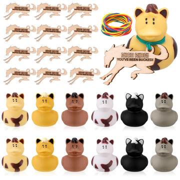 Hungdao 12 Set Horse Duck 2.36 Inch Bronco Rubber Duck With You'Ve Been Bucked Tags Bucking Horse Duckling Bath Toy Gifts For Hiding Carnival Cruise Racing Festival Prizes Baby Shower