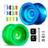 Magicyoyo Dual Purpose Yoyos - N11 Professional Unresponsive Yoyo And K2 Responsive Yoyo, Blue Splash Alloy Yoyo & Glow Green Plastic Yoyo With 2 Bags,12 Yoyo Strings, Responsive Bearings Kit