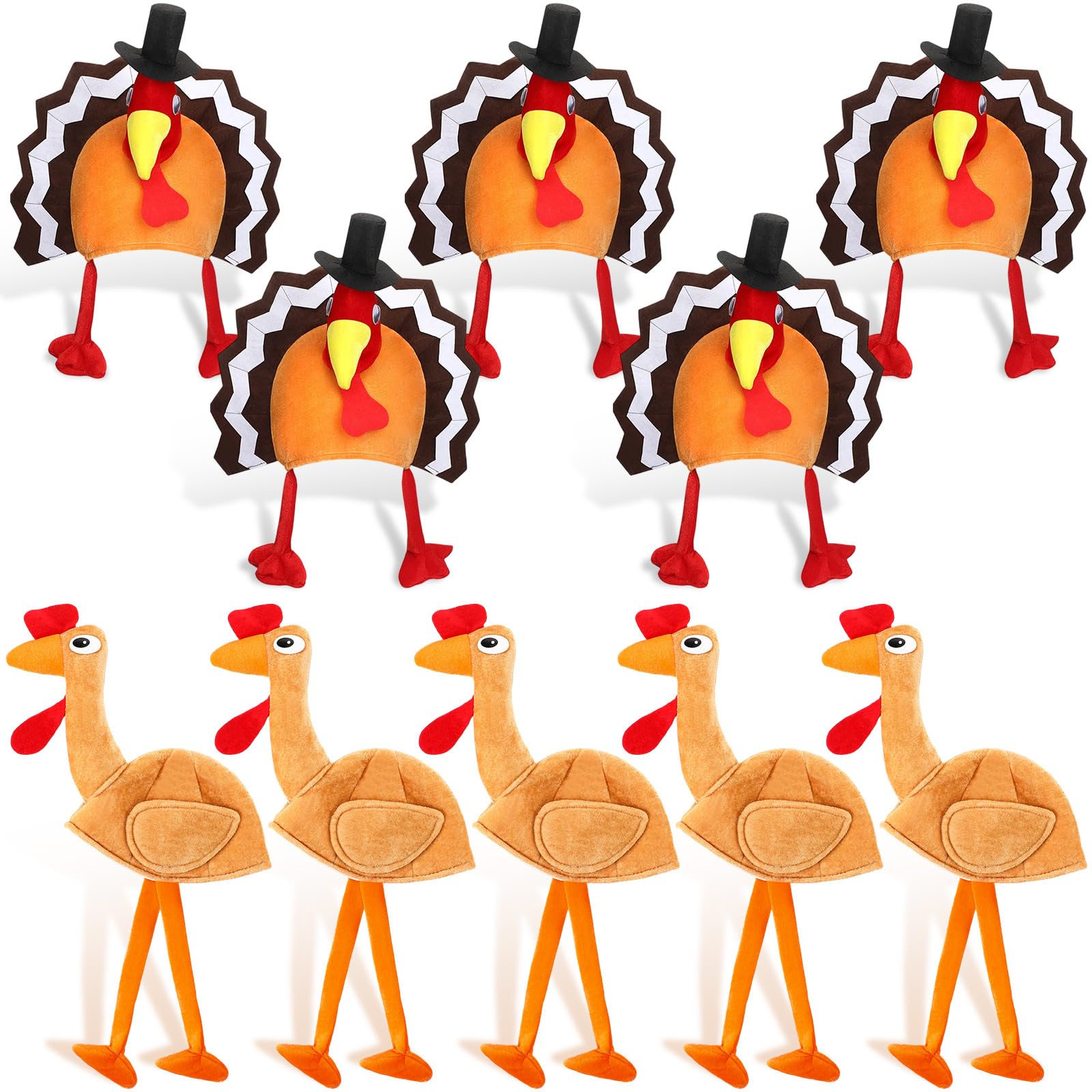 Hanaive 10 Pieces Thanksgiving Turkey Hats Bulk Turkey Hats for Dress-up Party Plush Trot Hat Party Supplies(Creative Style)