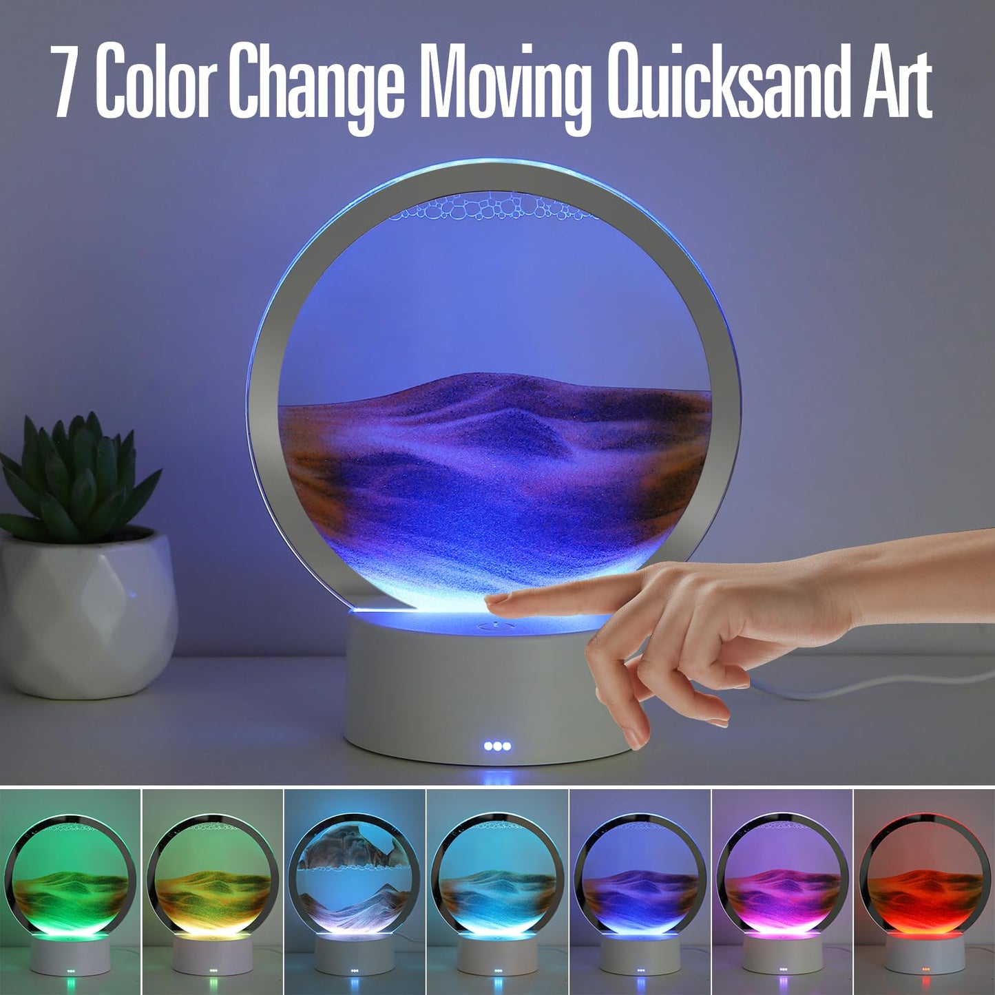 Kpnuwn Moving Sand Art Liquid Motion, 3D Deep Sea Sandscape Color Quicksand Decor, Round Glass Moving Sand Art Picture Relaxing