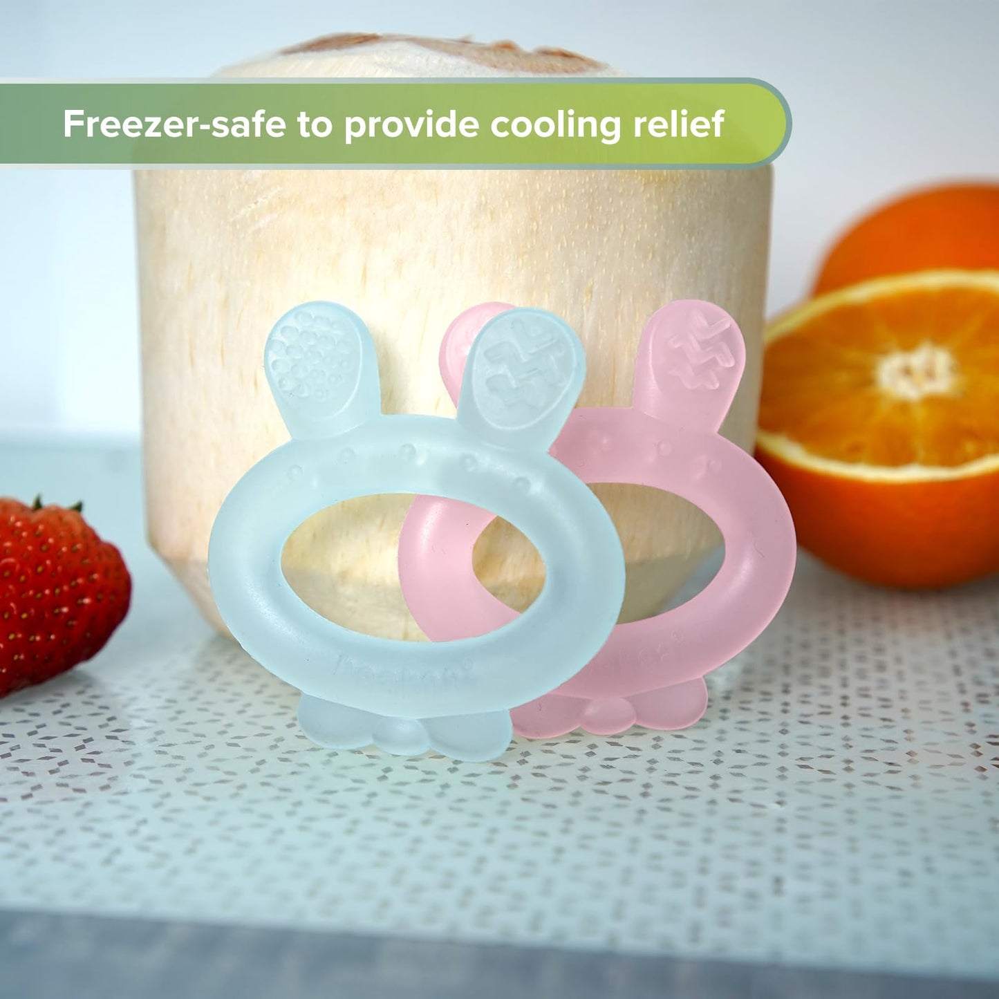 Haakaa Silicone Baby Teether - Rabbit Ear Frozen Teething Toy For Babies 3-6 Months- Cold Teething Relief - Bpa Free Silicone-Pi