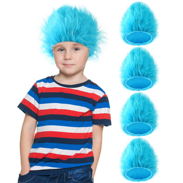 Xunyee 4 Pieces Blue Fuzzy Wig Funky Clown Crazy Hair Wig Character Cosplay Costume Accessories For Kids Teens 100Th Day Of Scho