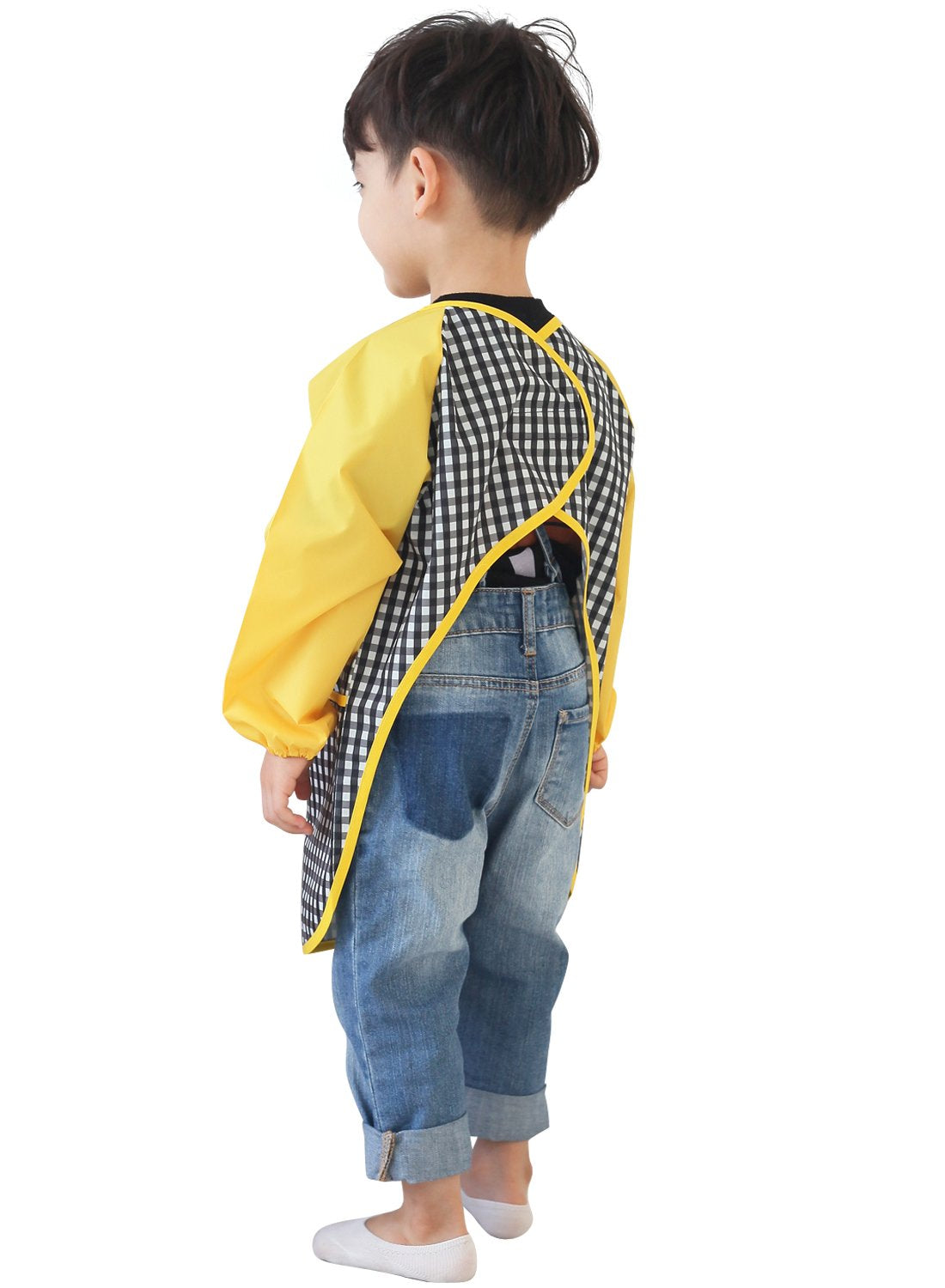 Plie Waterproof Kids Art Smocks 37 Colors (Age 1-10, S-XXL size), Black Check (33-S)