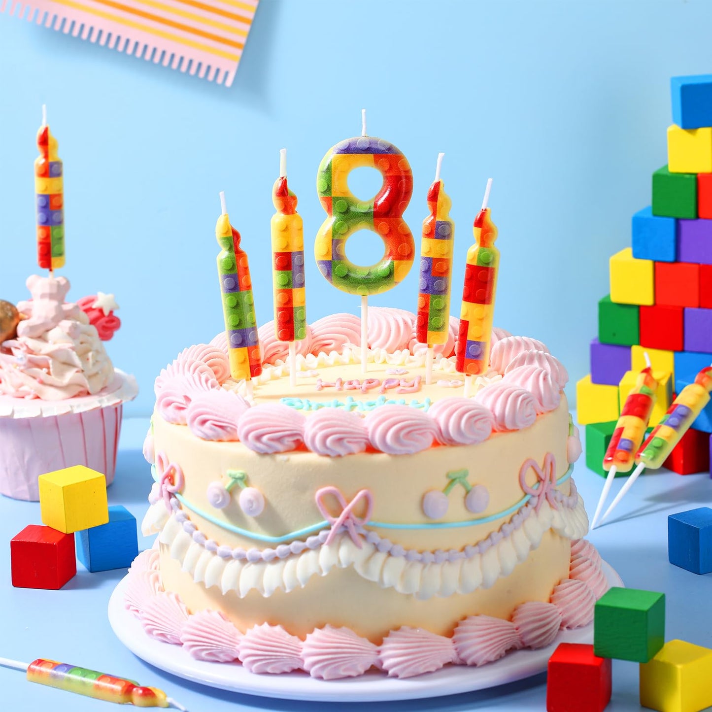 MTLEE 9 Pcs Building Block Candles Number 1-9 Building Block Birthday Candle Numeral Birthday Cake Topper Cupcake Candles for Bu