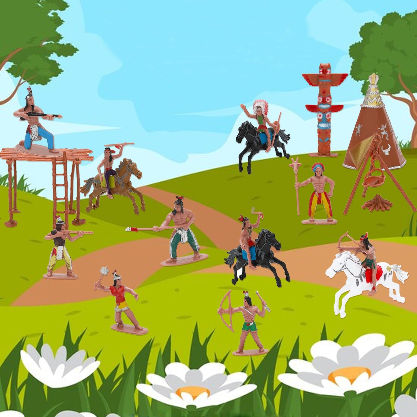 ONEST 26 Pieces Native American Figurines Indian Figurines Indians Historical Plastic Action Figures for Projects Decoration Bir