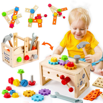GraceDuck Kids Tool Bench Wooden Set Toys - Montessori Toys for 2 3 4 5 Year Old Workbench Boy Girl Construction Toys for 2 Year