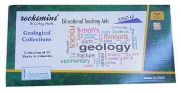 Rocksmins Collection Of 50 Rocks & Minerals Rm50Pt (25 Rock + 25 Mineral) Christmas Mineral Gift Case For Education Activity Geo
