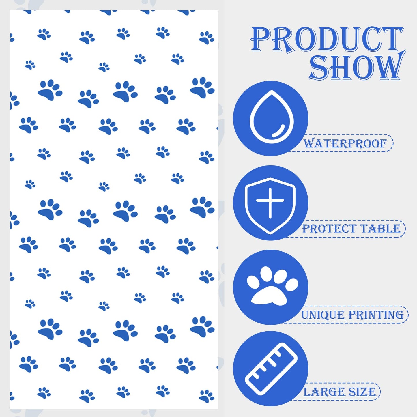 QUERICKY 4 Pack Puppy Paw Print Tablecloths, 51x87 Plastic Disposable Table Cover for Pet Themed Party Decorations for Cat Dog