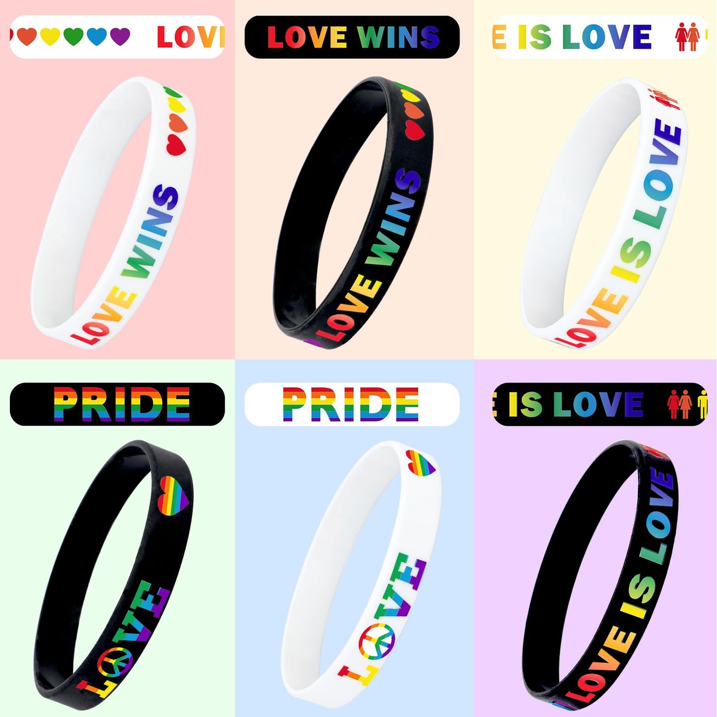 Junebrushs 42Pcs Rainbow Gay Pride Silicone Bracelets Lgbt Support Rubber Wristbands For Pride Day Month Parades Decorations Par