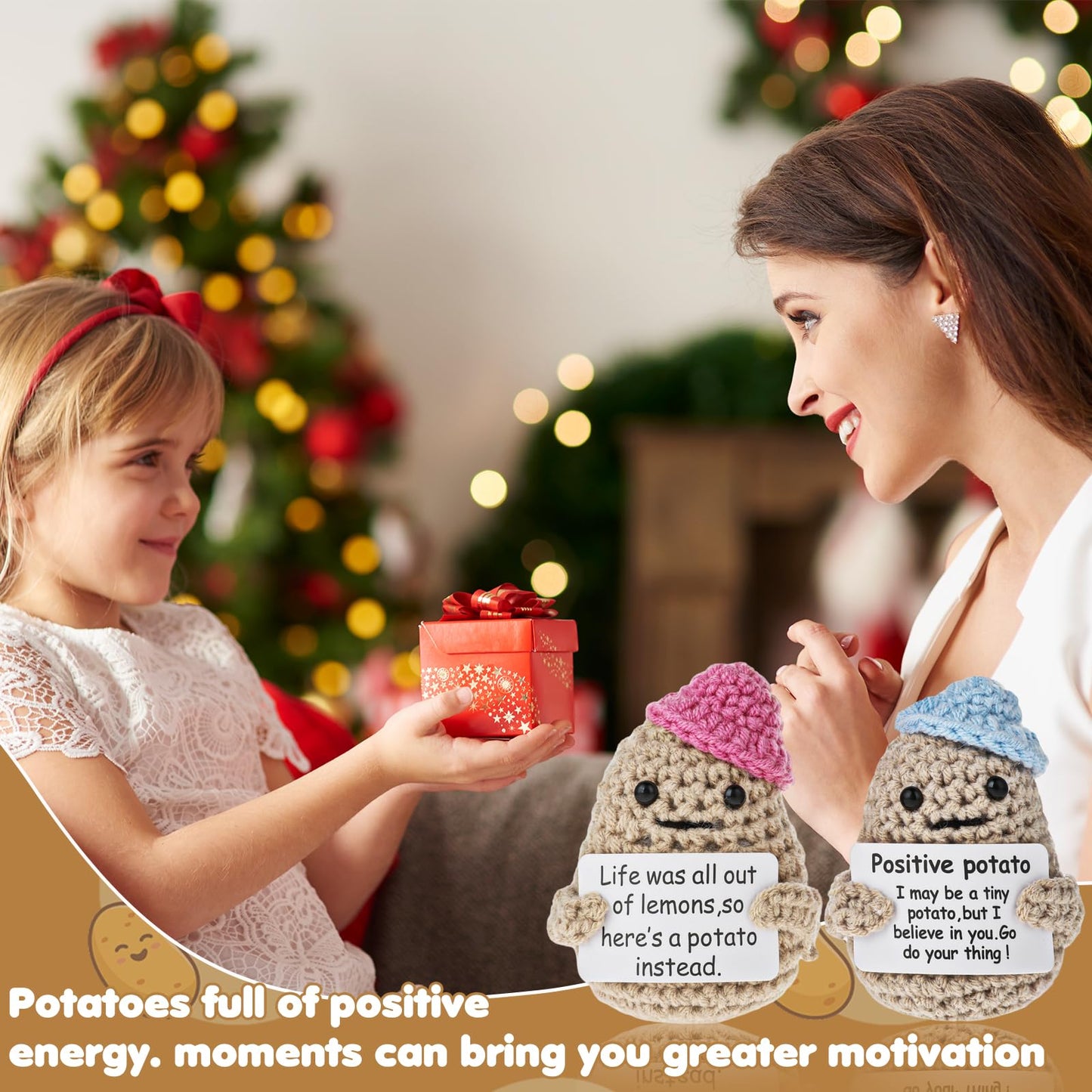 Grevosea 2 Pieces Mini Funny Knitted Potato, 3 Inch Cute Funny Couples Wool Knitting Doll Potato With Active Card Cheer Up Gifts For Christmas Birthday Friends Party Decoration Encouragement