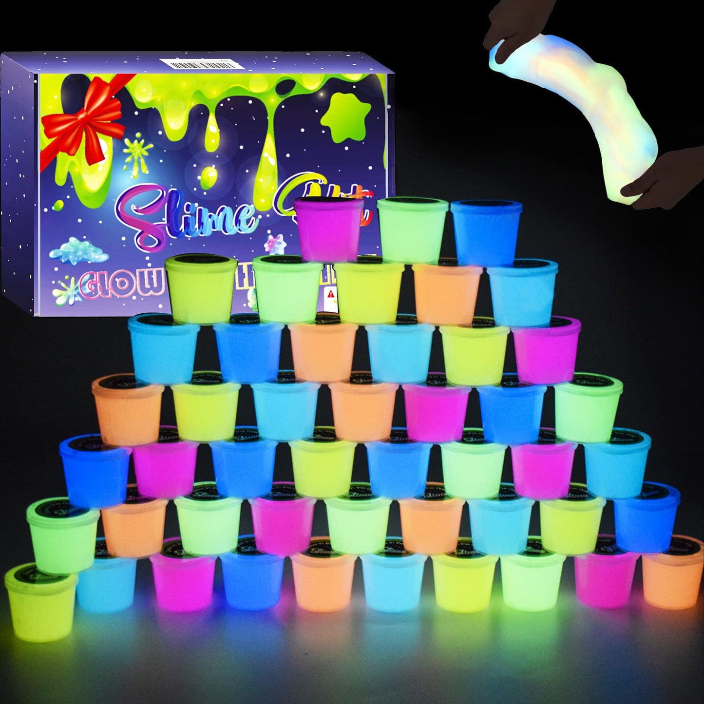 48 Pack Galaxy Slime, Glow In The Dark Slime Kit Party Favors For Girls And Boys, Non Sticky, Super Soft, Wet, Stress Relief Put
