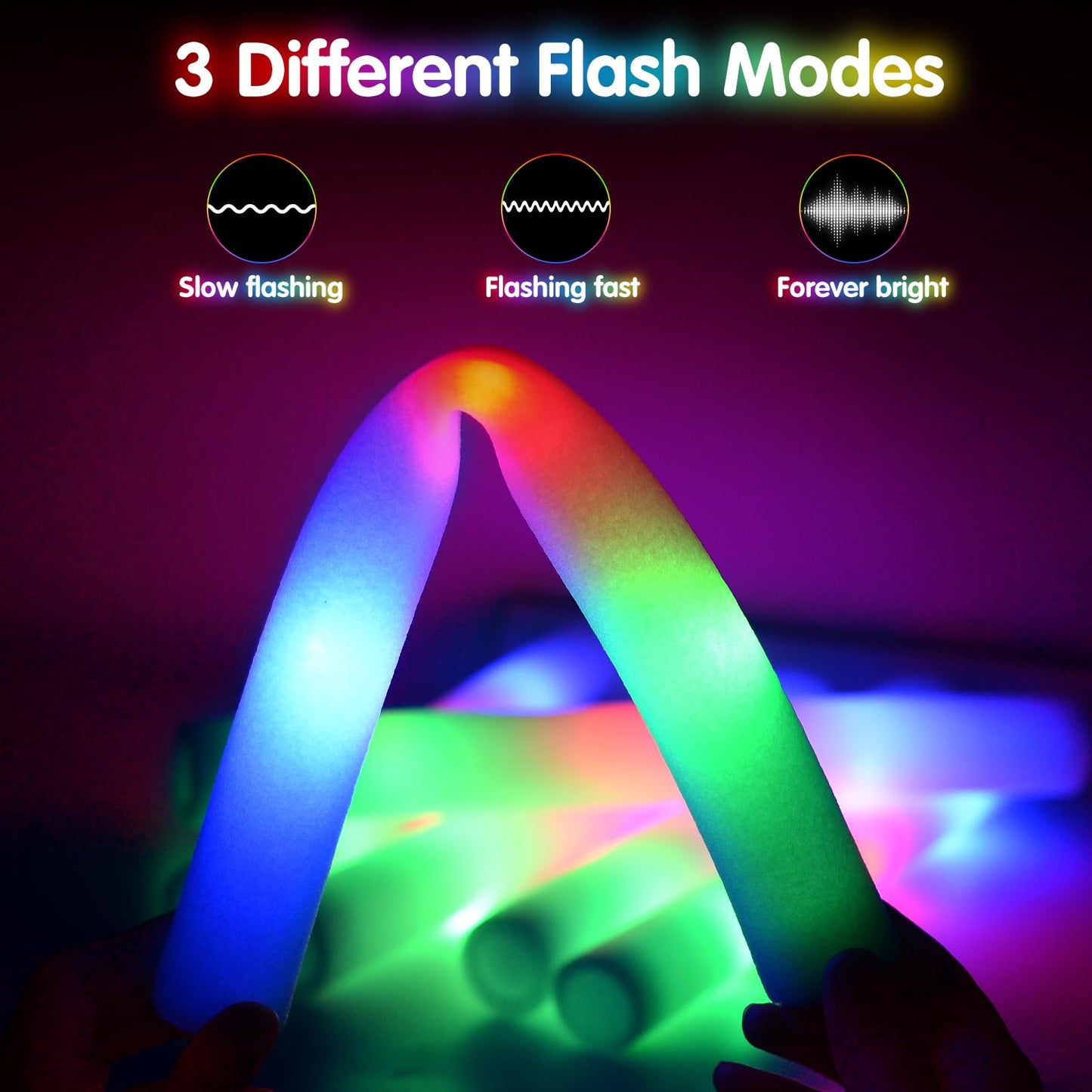 Olupp103 Pcs Led Foam Sticks, Bulk Glow Sticks With 3 Colors Flashing, Light Up Baton Wands For Kids, Glow Sticks Party Supplies