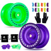 Magicyoyo K1 Pack Of 2 Yoyos For Kids, Responsive Yoyos With 2 Yoyo Sacks + 12 Strings And 2 Yo-Yo Gloves Gift ( Glow Green & Pu