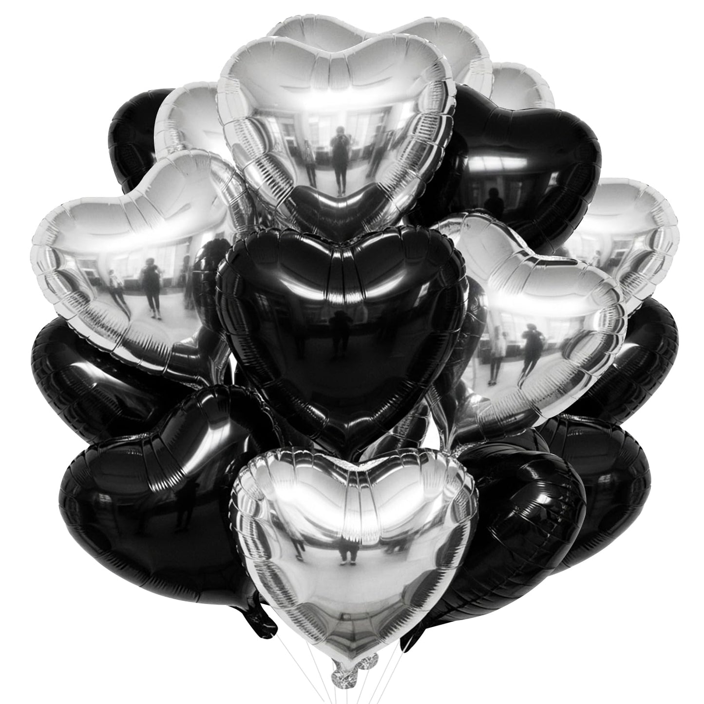 TONIFUL 30Pcs 18 Inch Black Silver Balloons Black Silver Heart Shape Foil Mylar Banners Decoration for Birthday Valentines Day 