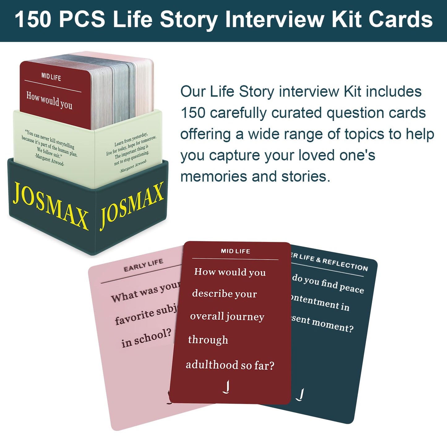 150 Pcs Life Story Interview Kit Cards, Family Conversation Cards, Tales Life Story Interview Kit, Get To Know Parents And Grandparents For Family Pictionary Game Night With Curated Question Cards