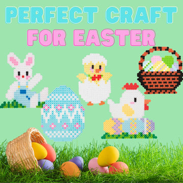 Easter Fuse Bead Kit, 8,000 Pieces (12 Colors)- 8 Unique Bunny & Egg Designs -DIY Gifts -Works w Perler Beads, Art Craft Project