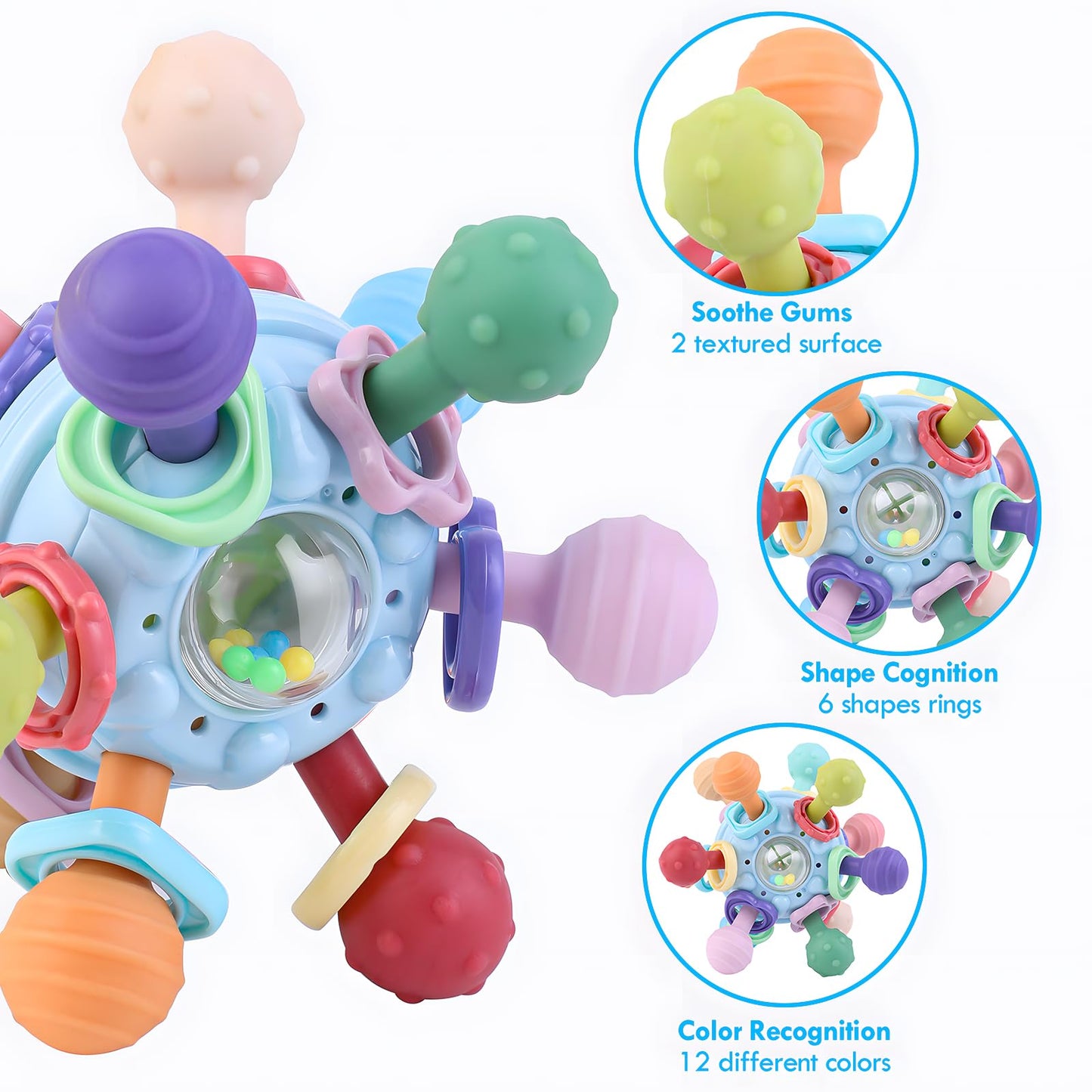Baby Teething Toys, Baby Teether Montessori Sensory Toys For 0-6 6-12 Months, Boy Girl Gifts For Infant Newborn Toddler 0 3 6 9