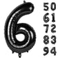 Iwerp Black 40 Inch Number Balloon, 6Th Birthday Decorations For Girl And Boy, Unisex, Reusable, Self-Sealing, Gold Accents, Par