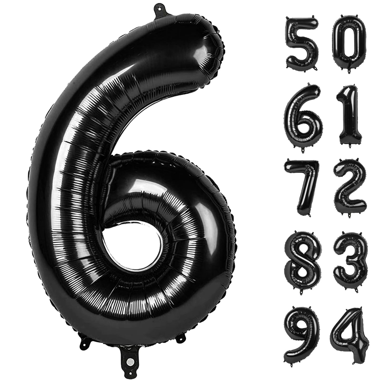 Iwerp Black 40 Inch Number Balloon, 6Th Birthday Decorations For Girl And Boy, Unisex, Reusable, Self-Sealing, Gold Accents, Par