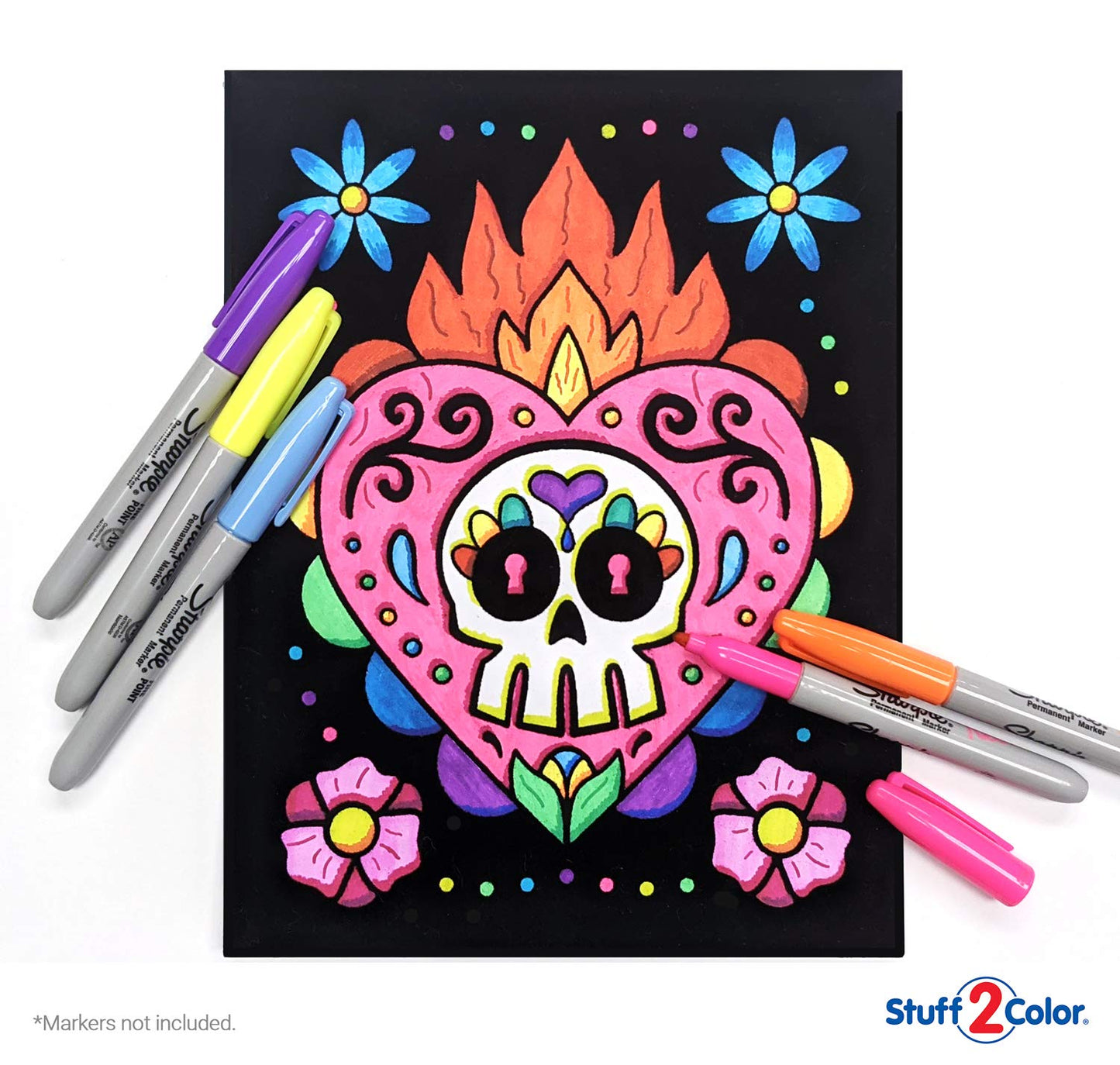 Super Pack of 18 Fuzzy Velvet Coloring Posters (Kids Themed - Day of the Dead) - Halloween and Dia de Los Muertos Coloring Craft
