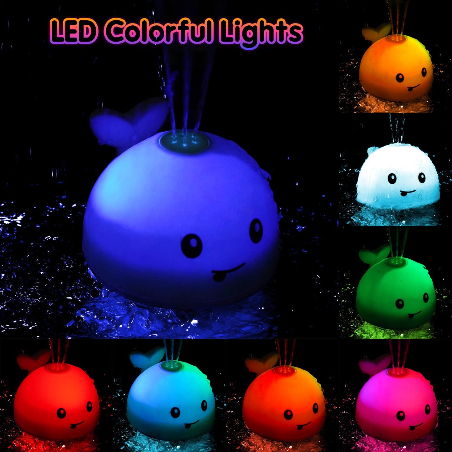 Gigilli Baby Bath Toys, Boys Pool Toys Water Table Spray Toy For Toddlers 1-3 2-4, Boys Light Up Whale Bath Toy Sprinkler 6-12-1