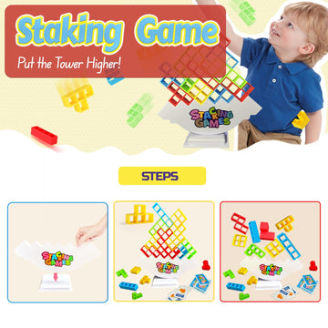 Clapet 64 Pcs Tetra Tower Stacking Game, Fun Balance Building Blocks Board Games For Kids Adults Family Party, Toys Gifts For Bo