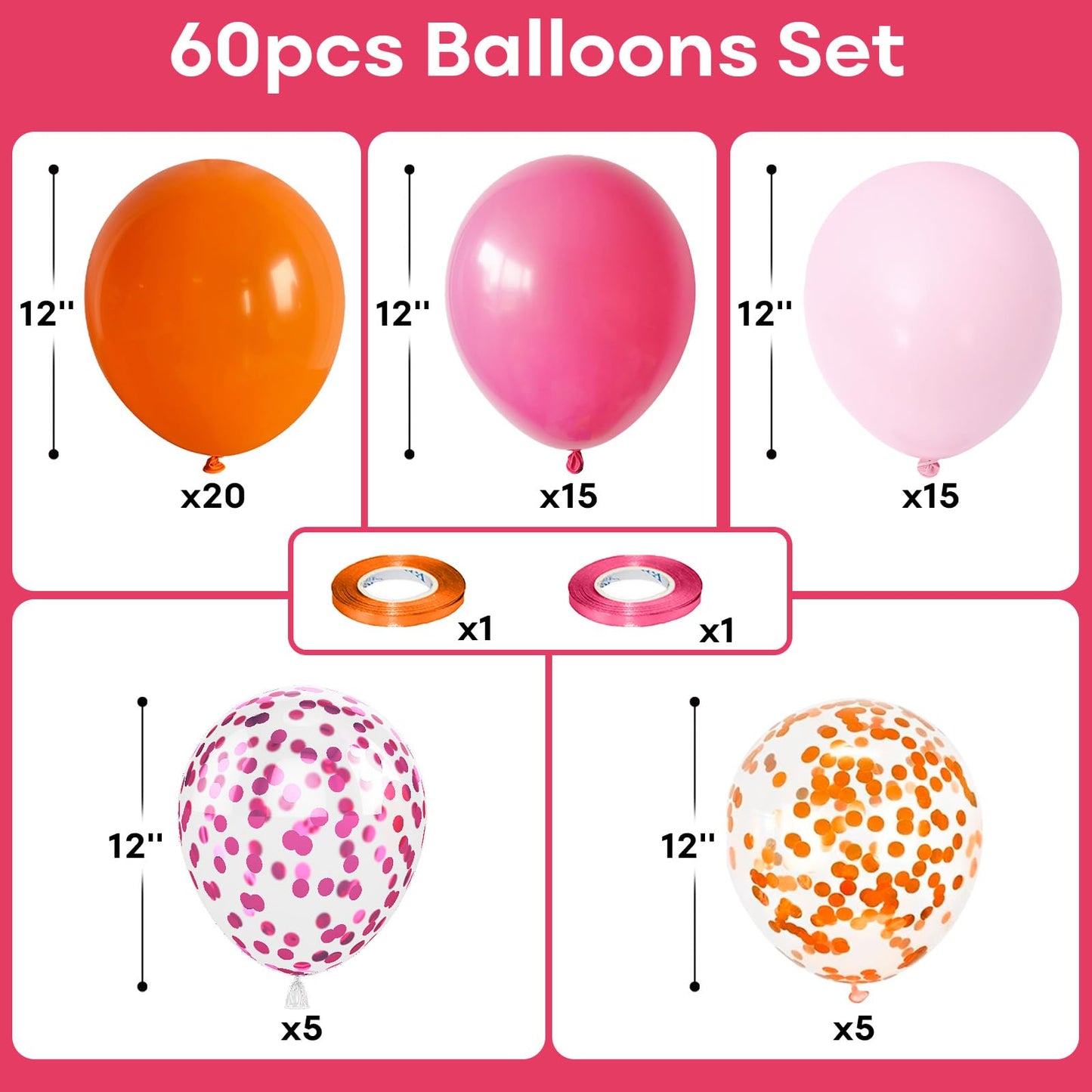 Jobkoo Pink And Orange Balloons 12 Inch Orange Hot Pink Party Balloon Pastel Light Pink Orange Pink Confetti Latex Balloon For F
