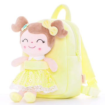 Gloveleya Kids Backpack Toddler Girls Backpacks With Soft Plush Spring Girl Doll Toys Yellow 9'…