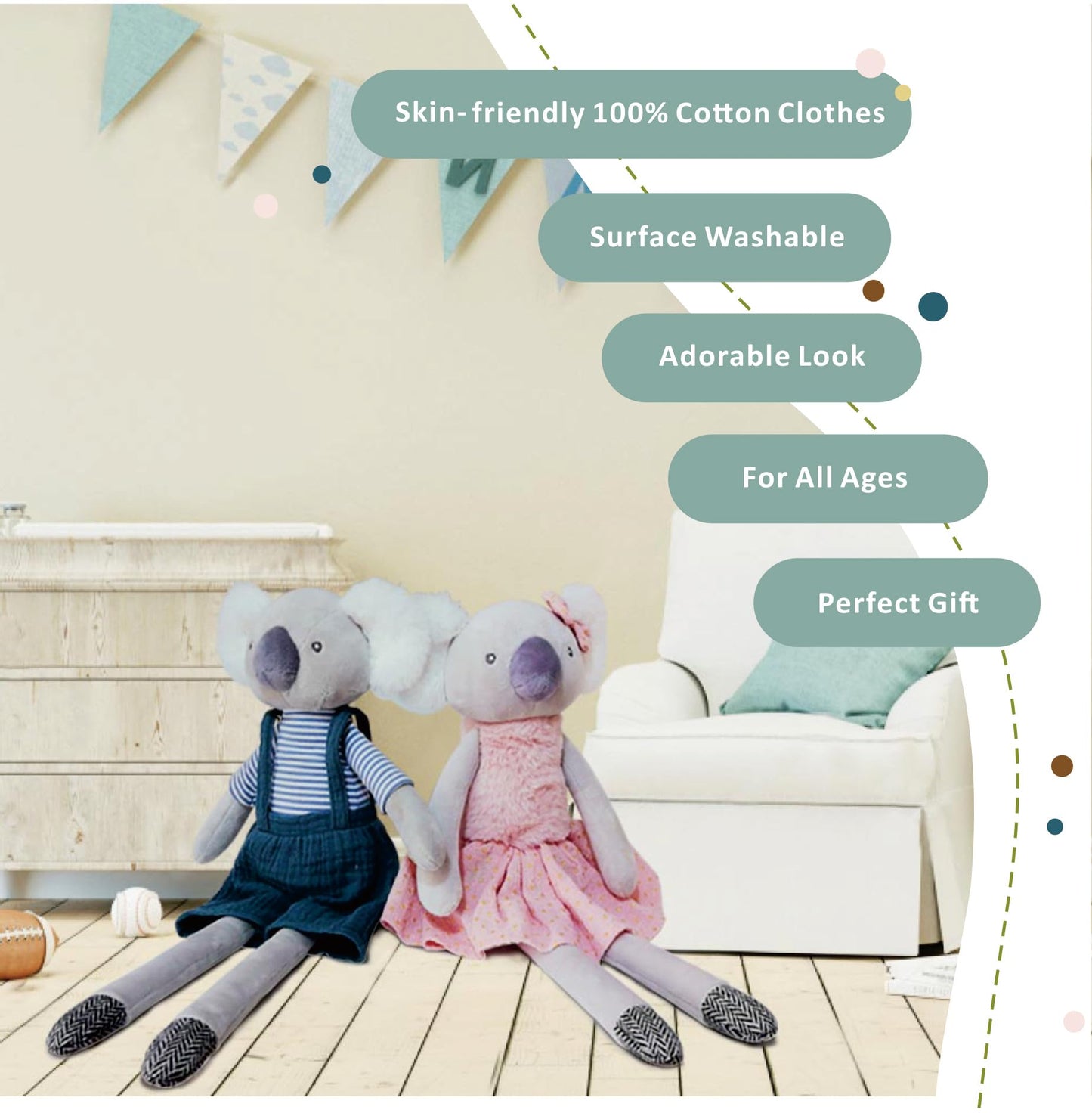 Mikee Fluffie Koala Stuffed Animals,15.7'' Big Boy Koala Plushies With T-Shirt,Cute Stuffed Animal For Girls As Birthday, Easter