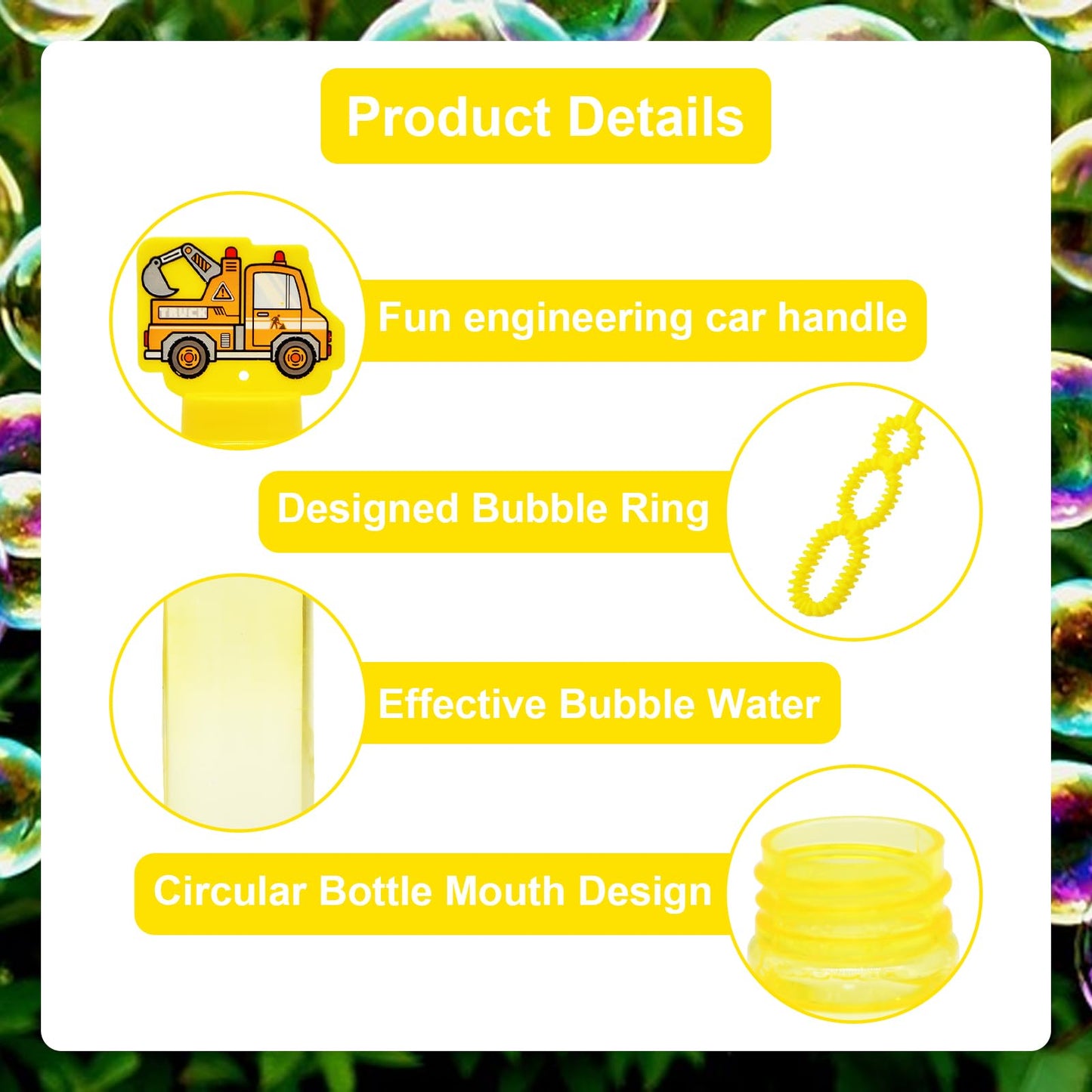 24 Pack Construction Truck Bubble Wands For Kids - Large Cartoon Excavator Bubbles Bulk With Refill Solution Toys For Carnival,