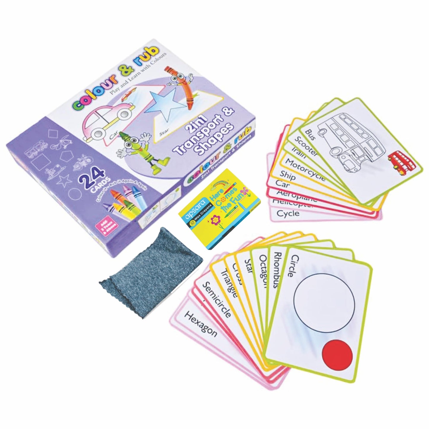 Abyz Colour & Rub 2In1 Transport & Shapes, Fun And Interactive Tracing And Coloring Activity, Reusable And Safe For Kids, Learn 