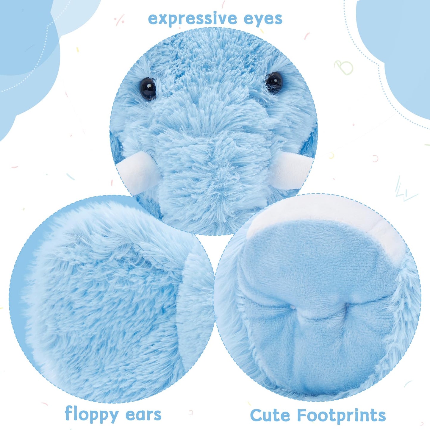 MorisMos Blue Elephant Plush Toy - Soft Stuffed Animal, 19 Inches, Ideal for Girls and Boys