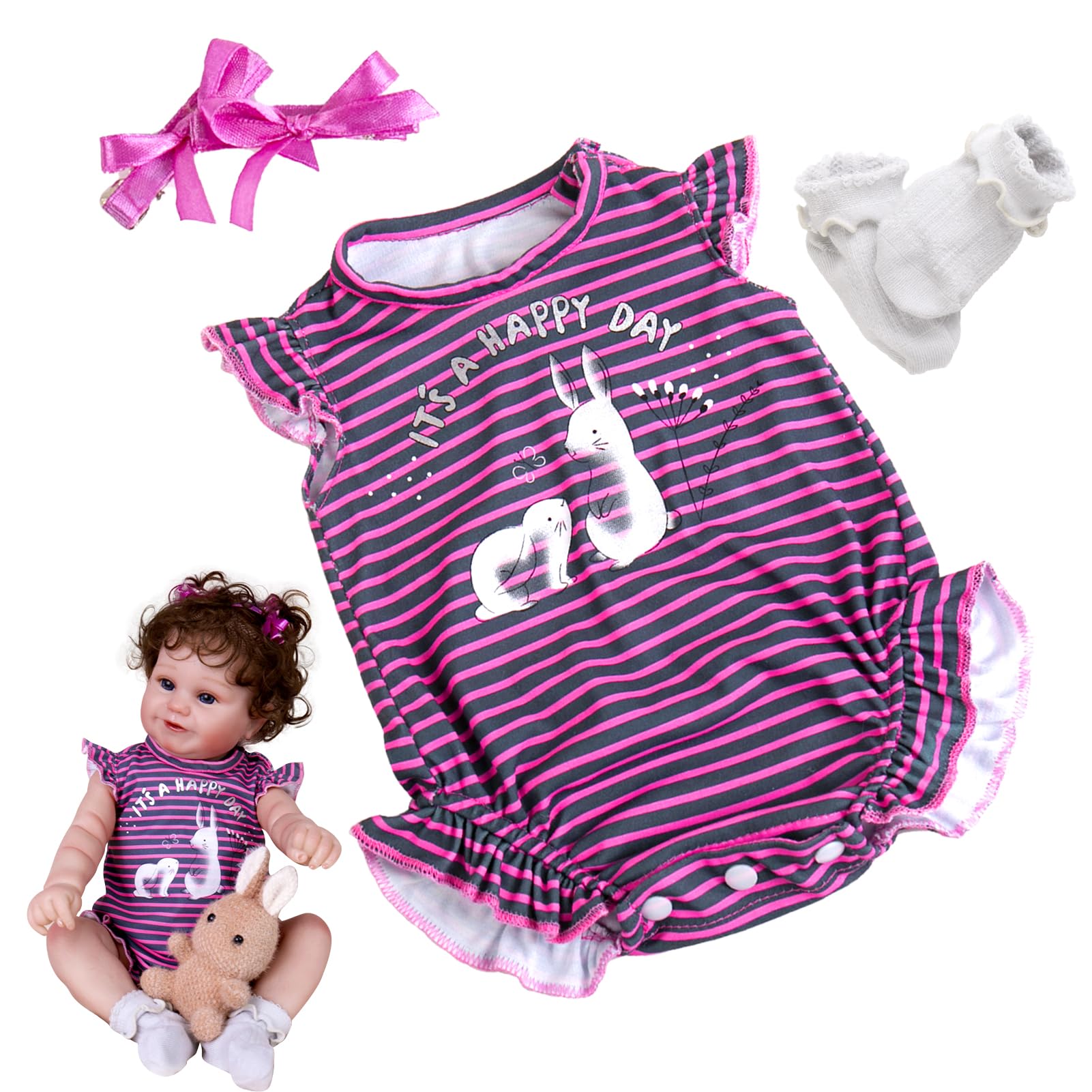 Aori Reborn Baby Dolls Clothes 20 Inch Outfit Purple Stripe Set For 18-22 Inch Reborn Doll Newborn Girl