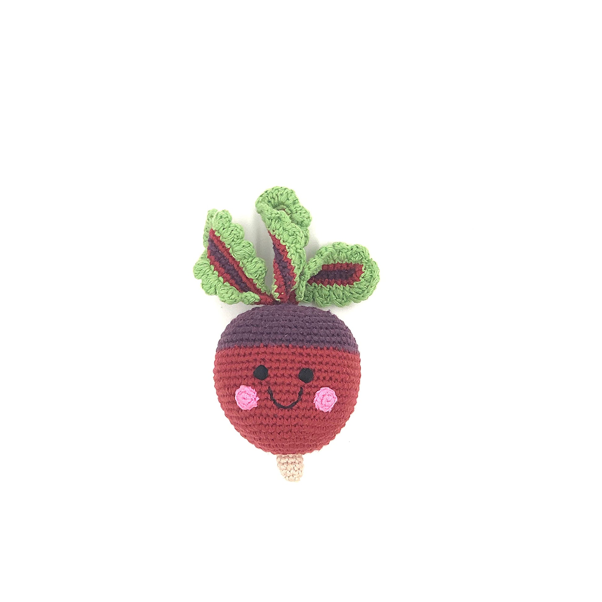 Pebble Fair Trade Handmade Crochet Cotton Friendly Beetroot Baby Rattle, 4.75-Inch Length