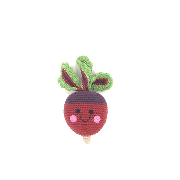 Pebble Fair Trade Handmade Crochet Cotton Friendly Beetroot Baby Rattle, 4.75-Inch Length