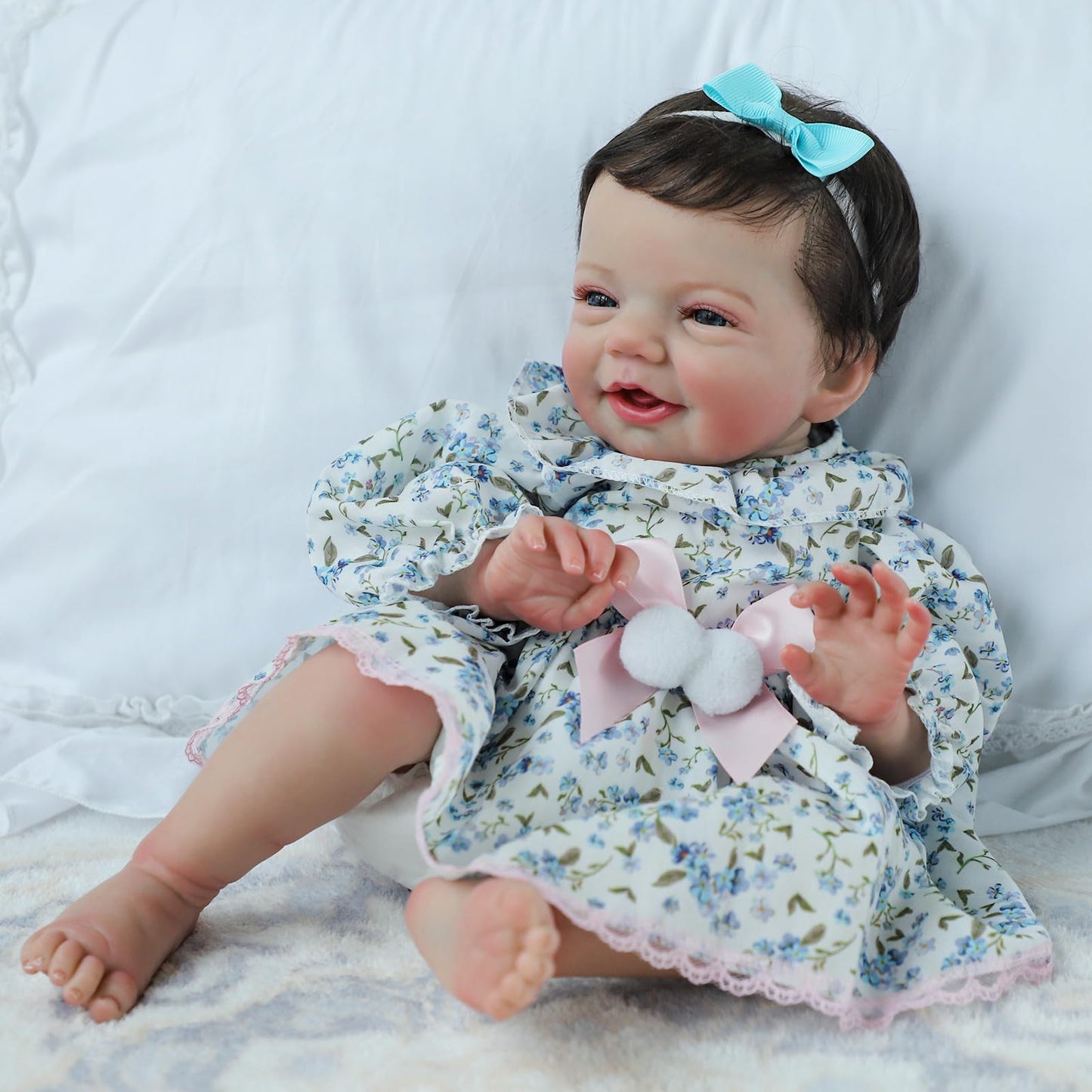 Ksbd Realistic Reborn Baby Dolls, 18 Inch Sweet Smile Eyes Open Newborn Baby Dolls Girl, Soft Vinyl Real Life Baby Dolls With We