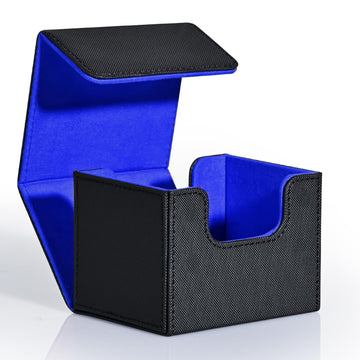 Zlca Card Deck Box For Trading Cards, Mtg Commander Deck Box Holds 120+ Single Sleeved Cards, Leather Magnetic Card Storage Box Fits For Tcg Ccg Magic Cards (Black& Blue)