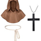 Kids Medieval Renaissance Monk Costume Priest Friar Wizard Cloak Hooded Robe Cosplay Costume Belt Necklace Set(BW 110)