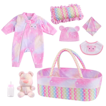 Babeside 8 Pcs Reborn Baby Doll Clothes With Bassinet For 17-22 Inch Babydolls, Reborn Baby Doll Accessories Fit Newborn Baby Do
