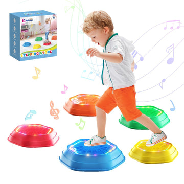 Holyton Music & Light Up Stepping Stones For Kids,5 Pcs Stepping Stone,Non-Slip,Encourage Toddler Balance,Toddler Step Stone,Sensory Stepping Stones For 3 4 5 6 Years Old,Indoor & Outdoor Play
