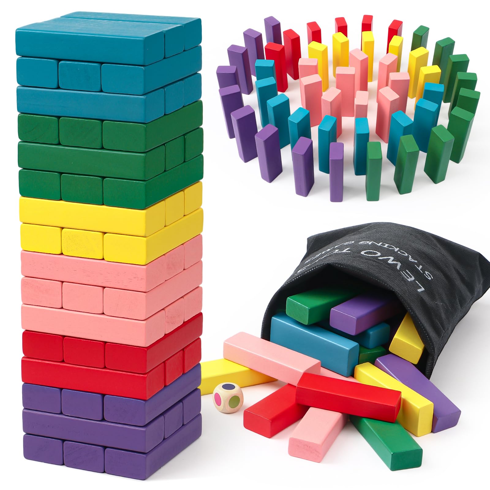 Lewo Wooden Stacking Board Games Building Blocks for Kids Boys Girls- 48 Pieces