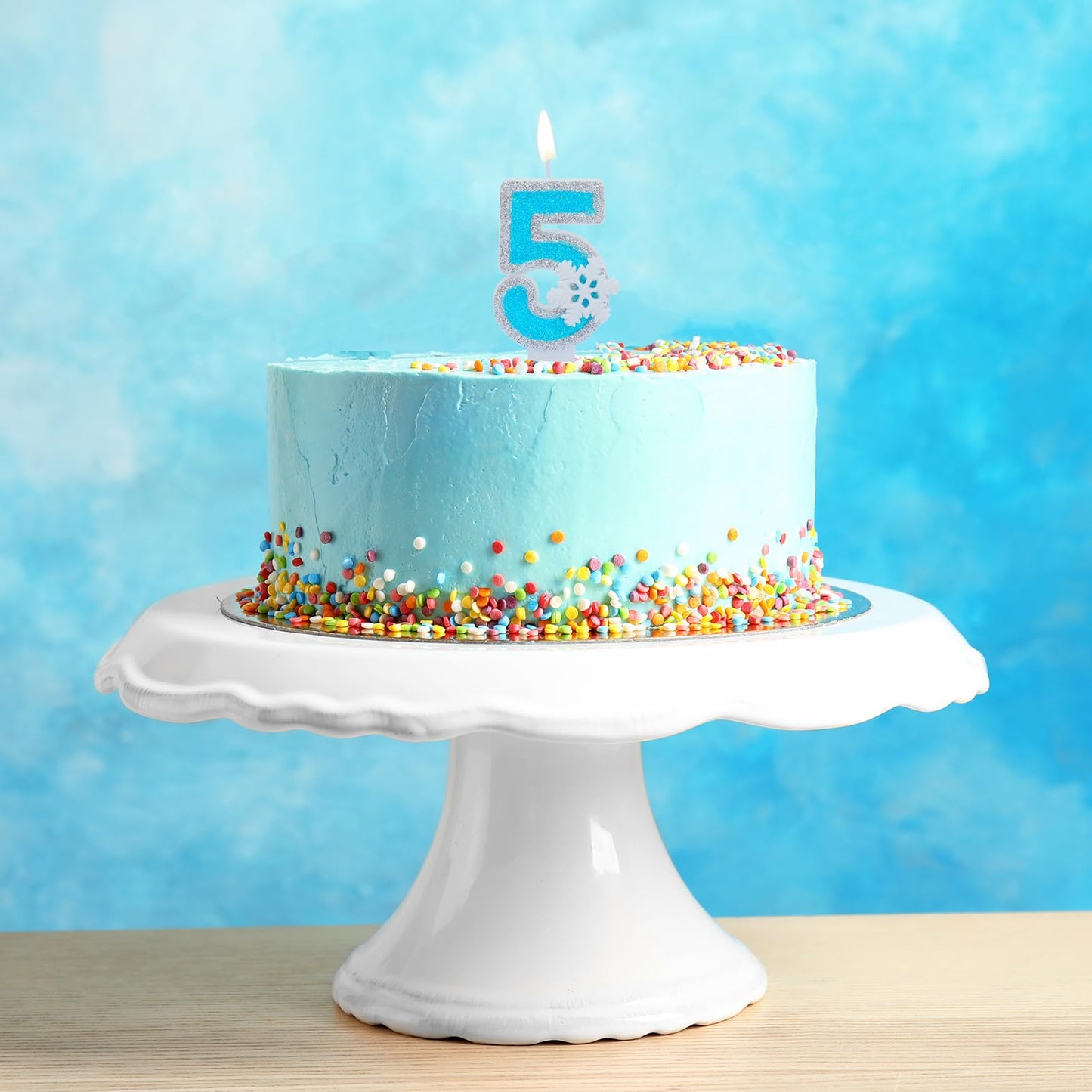 Blue Frozen Birthday Party Decorations, White Snowflake Number Candles 0-9, Kids Adults Birthday Anniversary Wedding Party Suppl