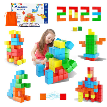 Magnetic Blocks For Toddler Toys,1.18 Inch Large Magnetic Cubes,Stem Preschool Learning Sensory Montessori Outdoor Travel Building Christmas Toys Gifts For 3 4 5 6 Year Old Kids Boys Girls (28Pcs)