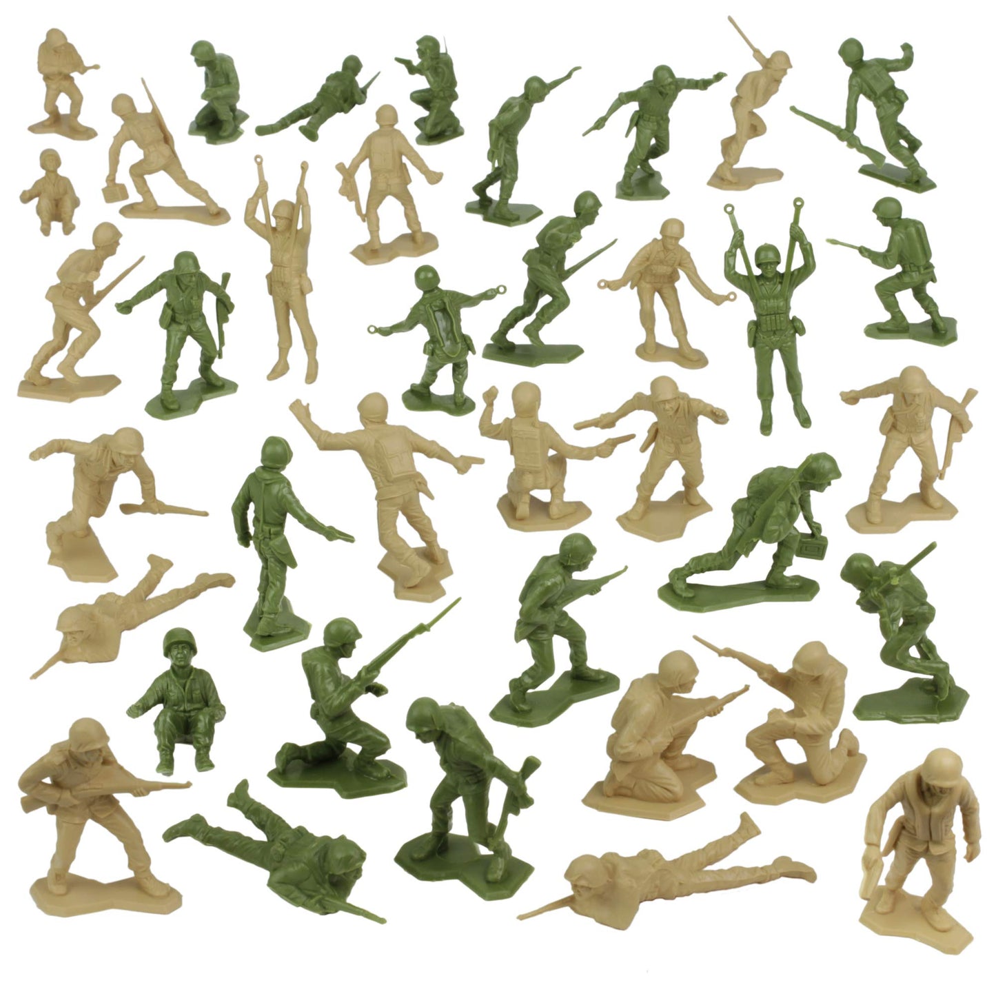 Bmc Marx Plastic Army Men Us Soldiers - Green Vs Tan 38Pc Ww2 Figures - Made In Usa