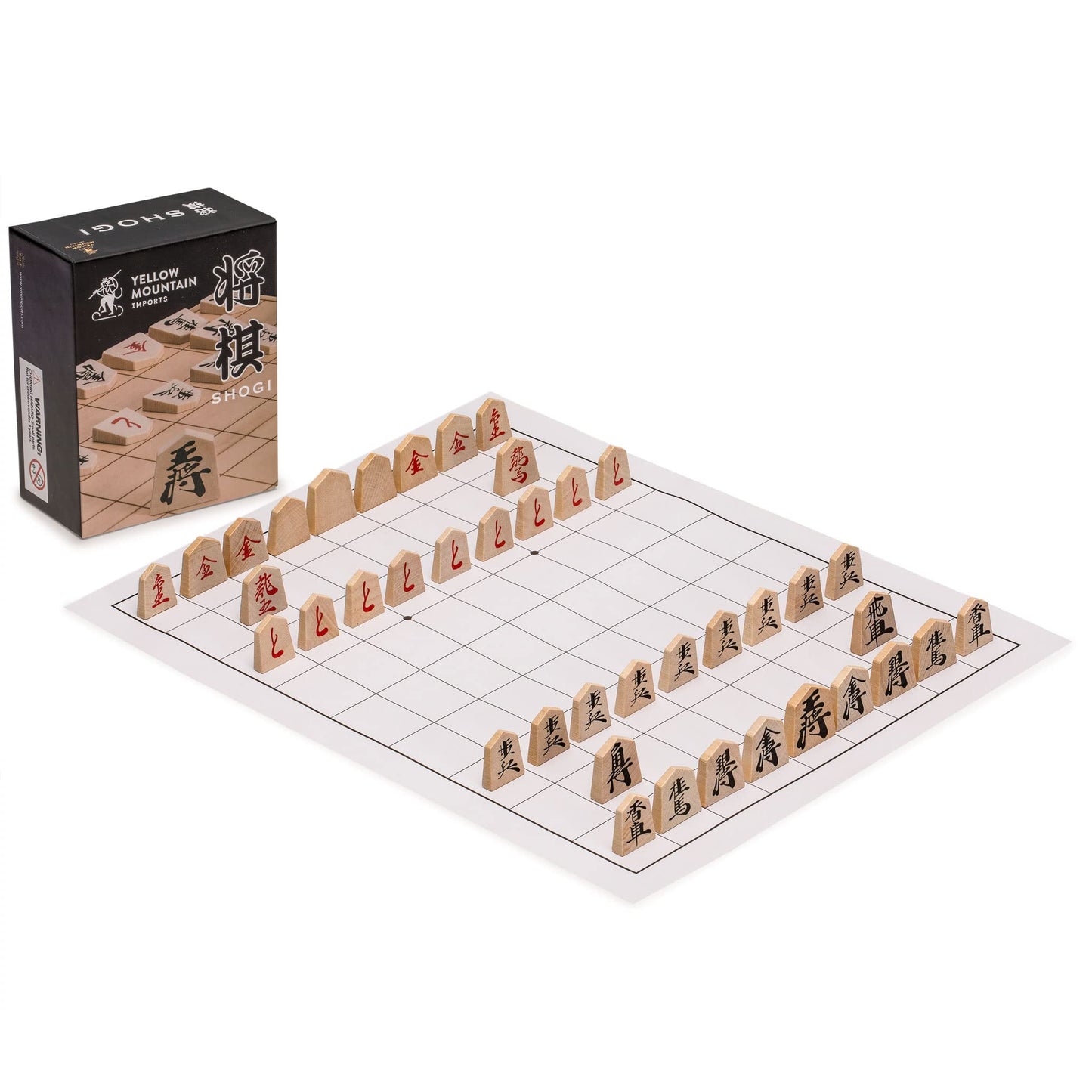 Yellow Mountain Imports Wooden Shogi Japanese Chess Game Traditional Koma Playing Pieces With Paper Shogiban
