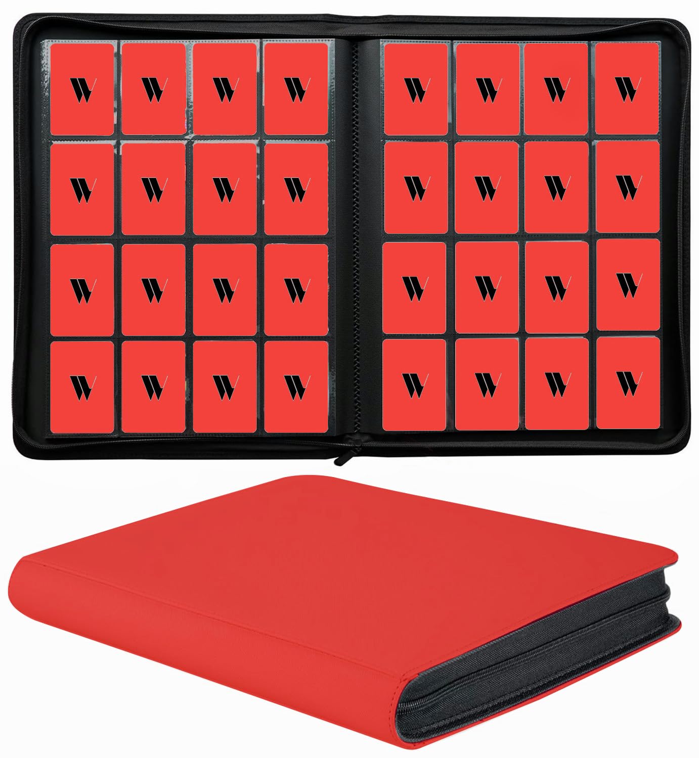 16 Pocket Card Binder  1000+ enhanced Zip Trading Card Binder  Double Sided Pocket Card Binder Album  Ringless Card Folder for MTG  TCG  Sports Card (Red  16Pockets)