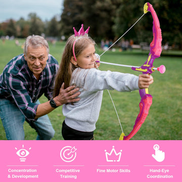 Bow And Arrow For Kids, Led Light Up Archery Set With Princess Cape And Crown, 10 Suction Cup Arrows, Target & Quivers, Outdoor Toy For Girls Aged 3-8, Birthday Gifts Toys For 4 5 6 7 8 Year Old
